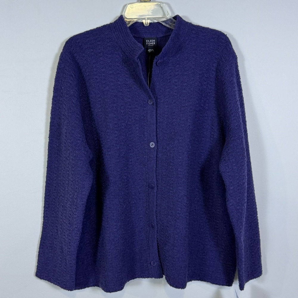 NWT Eileen Fisher Woman's 2XP Wool Boucle Button Front Cardigan Purple Classic